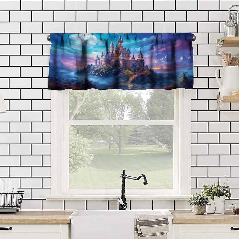 AAVEUP Castle Valance Curtain Mystic Magic Moonlight Dream Castle Window Treatment Valances Curtains for Kids Girls Room Bedroom Living Room 54x18In - Image 2
